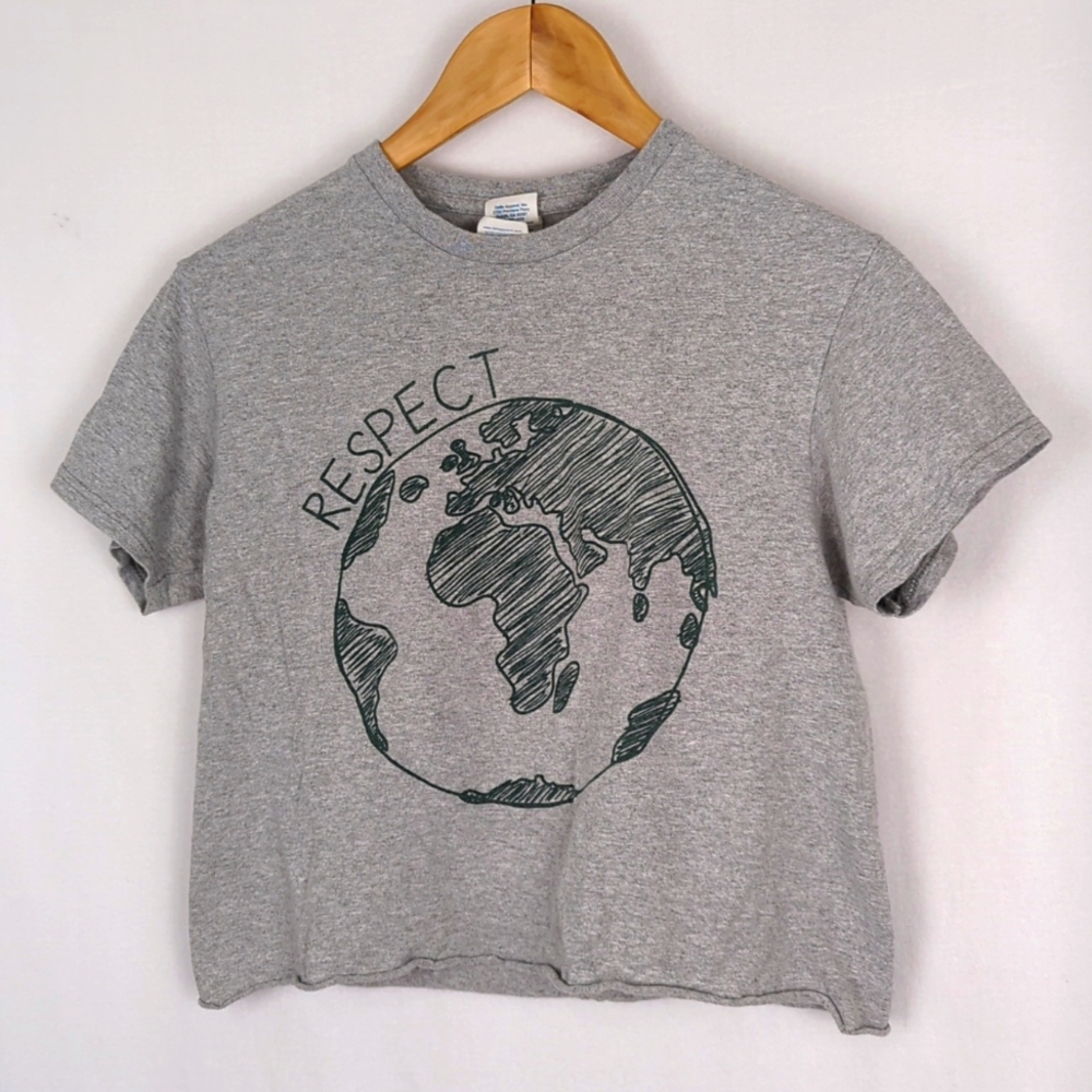 Women's Small Crop Top Gray Green Respect The Earth